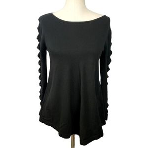 JOSEPH A | BOW STATEMENT SLEEVE BLACK RAYON NYLON PULLOVER SWEATER WOMEN'S SMALL